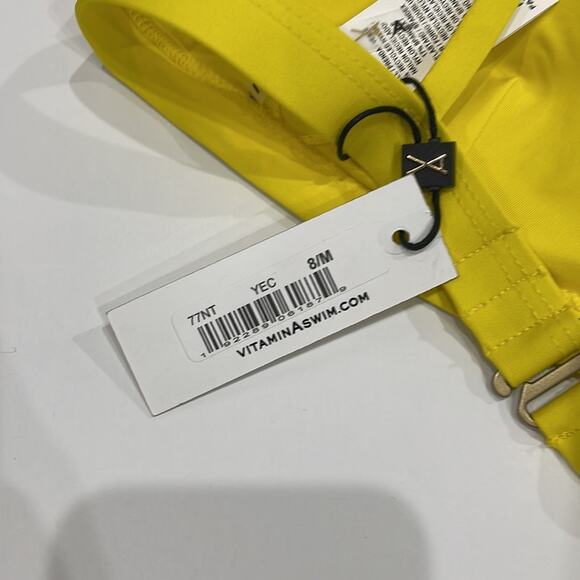 Vitamin A Swim 2 Piece  NWT Yellow Triangle Top and Classic Bikini Bottom - Picture 7 of 8